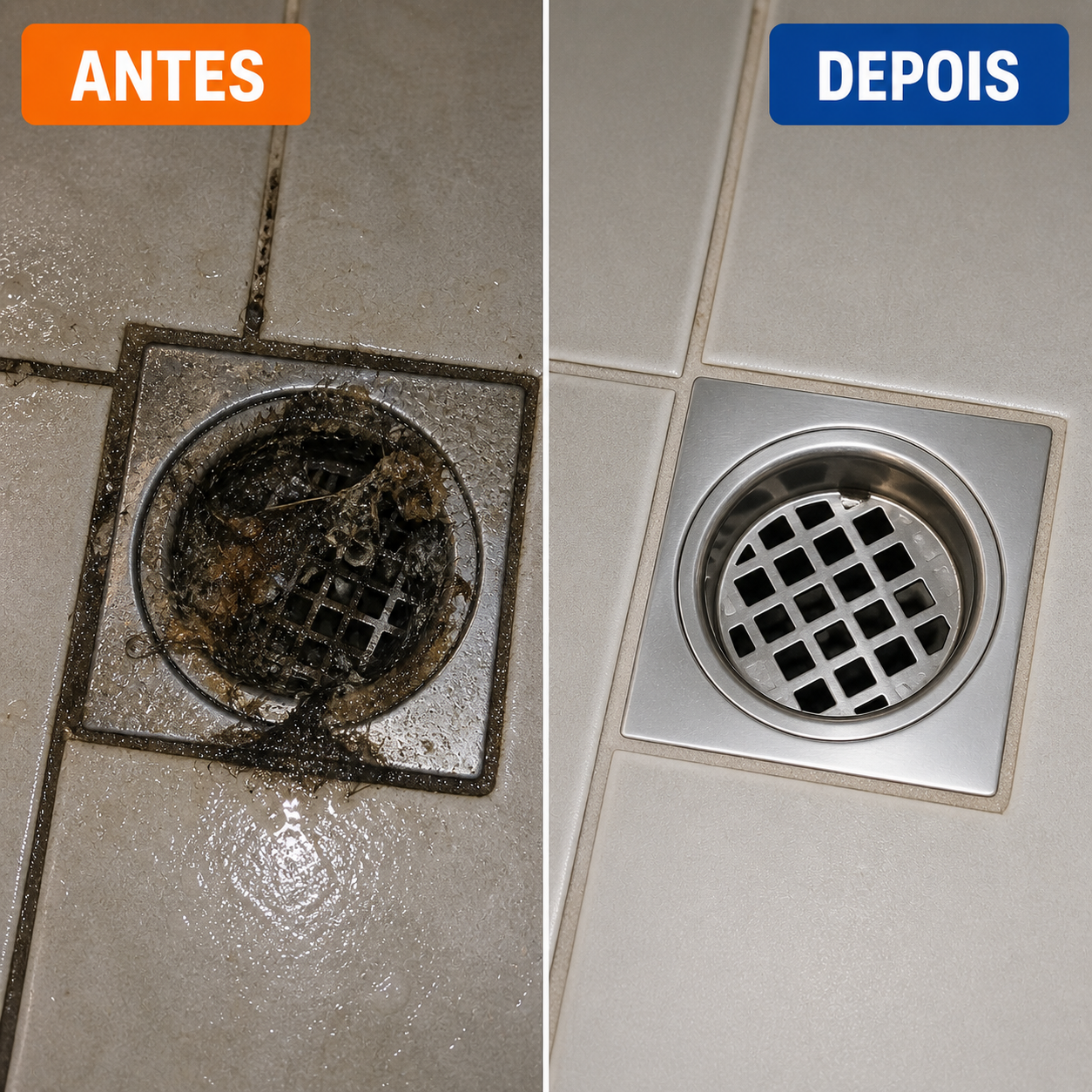 Antes e depois desentupimento de ralo em alvorada e porto alegre