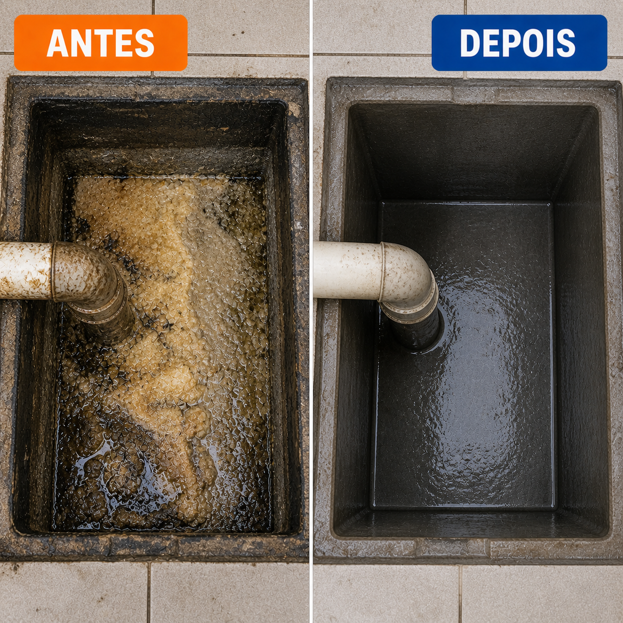 Antes e depoois de um desentupimneto caixa de gsrdura em porto alegre e alvorada