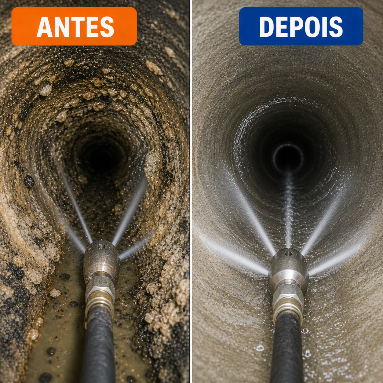 Antes e depoois de um hidrojateamento em porto alegre e alvorada