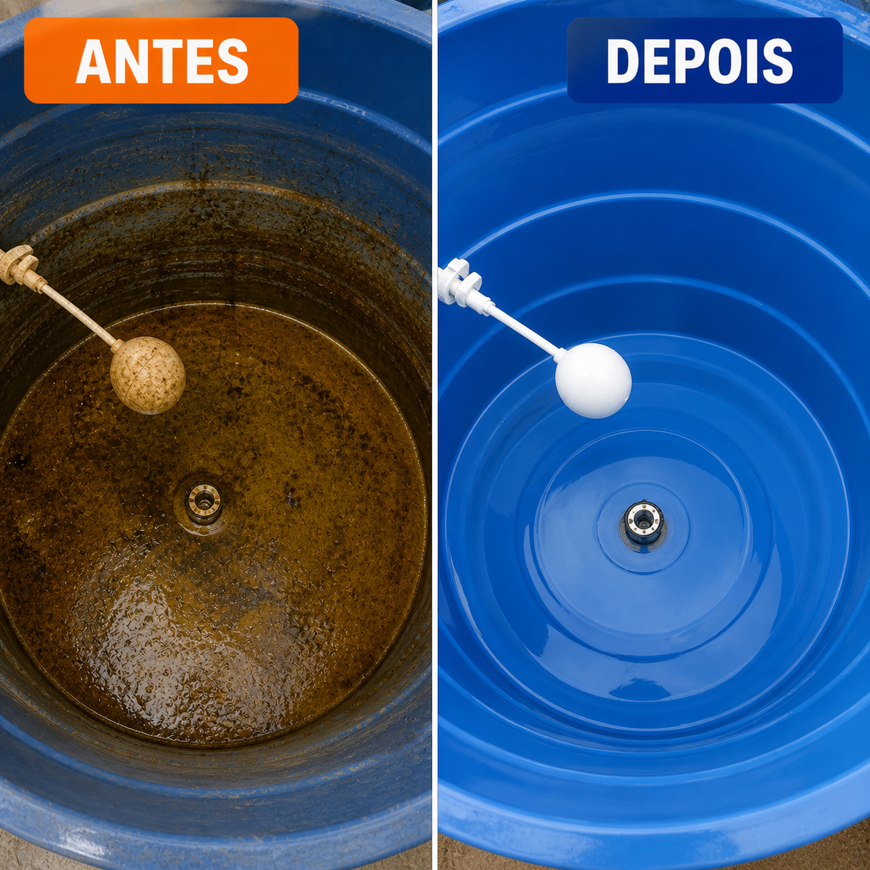 Antes e depoois de um limpeza caixa d'agua em porto alegre e alvorada